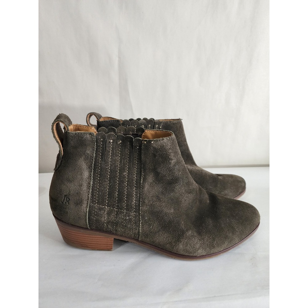 Jack Rogers Olive Green Suede Scalloped Ankle Boots Size 11M Low Heel Booties